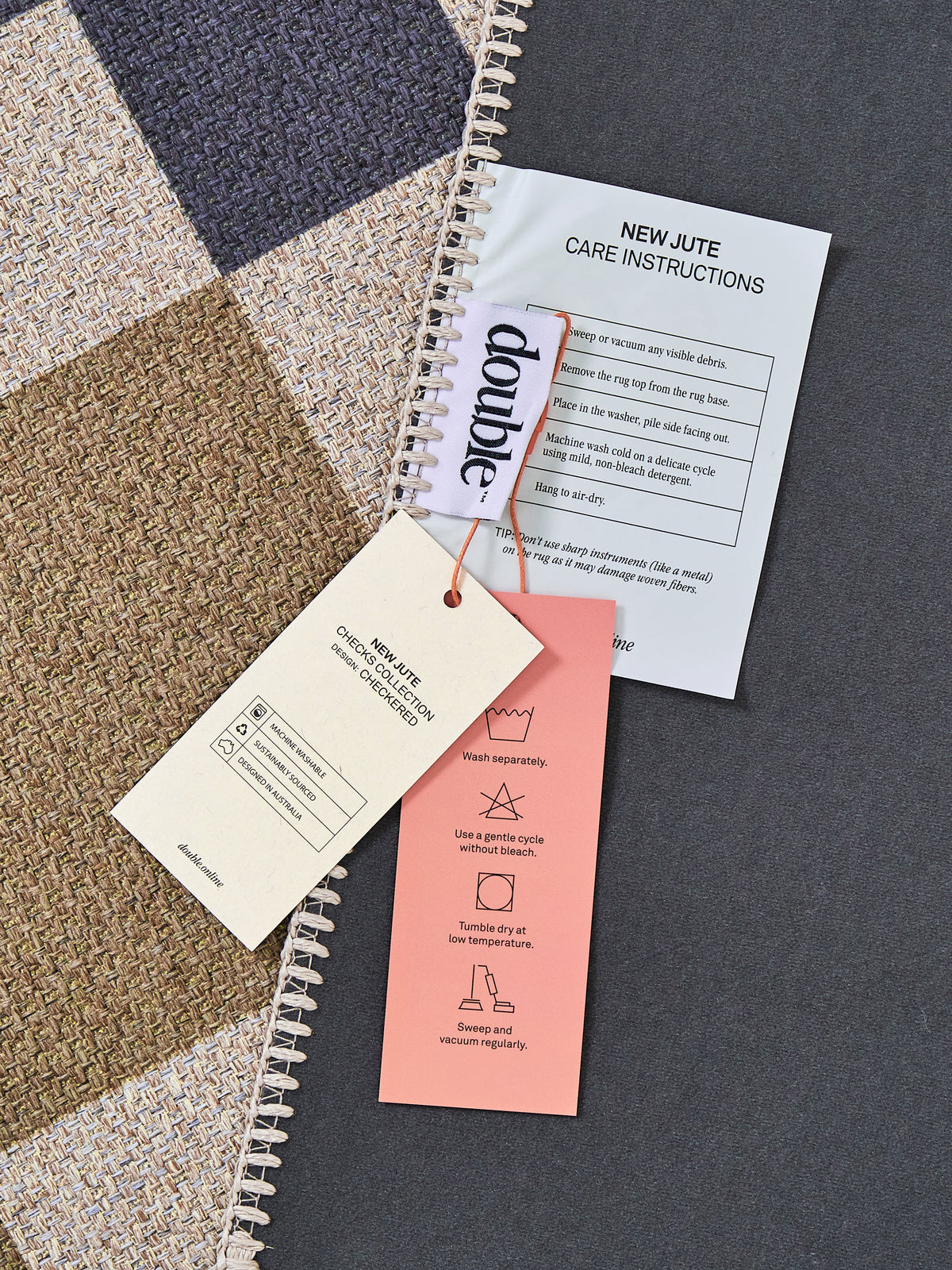Checkered Taupe New Jute Rug