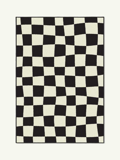 Checked Out Black Cotton Feel Rug