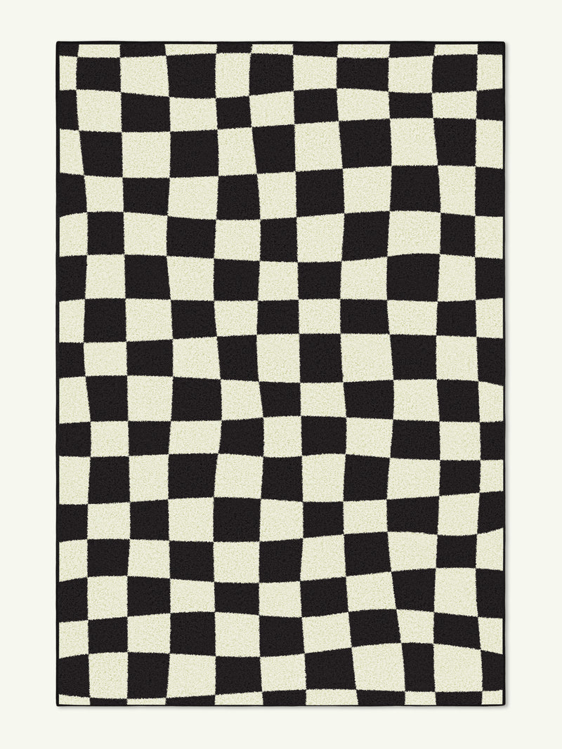 Checked Out Black Cotton Feel Rug
