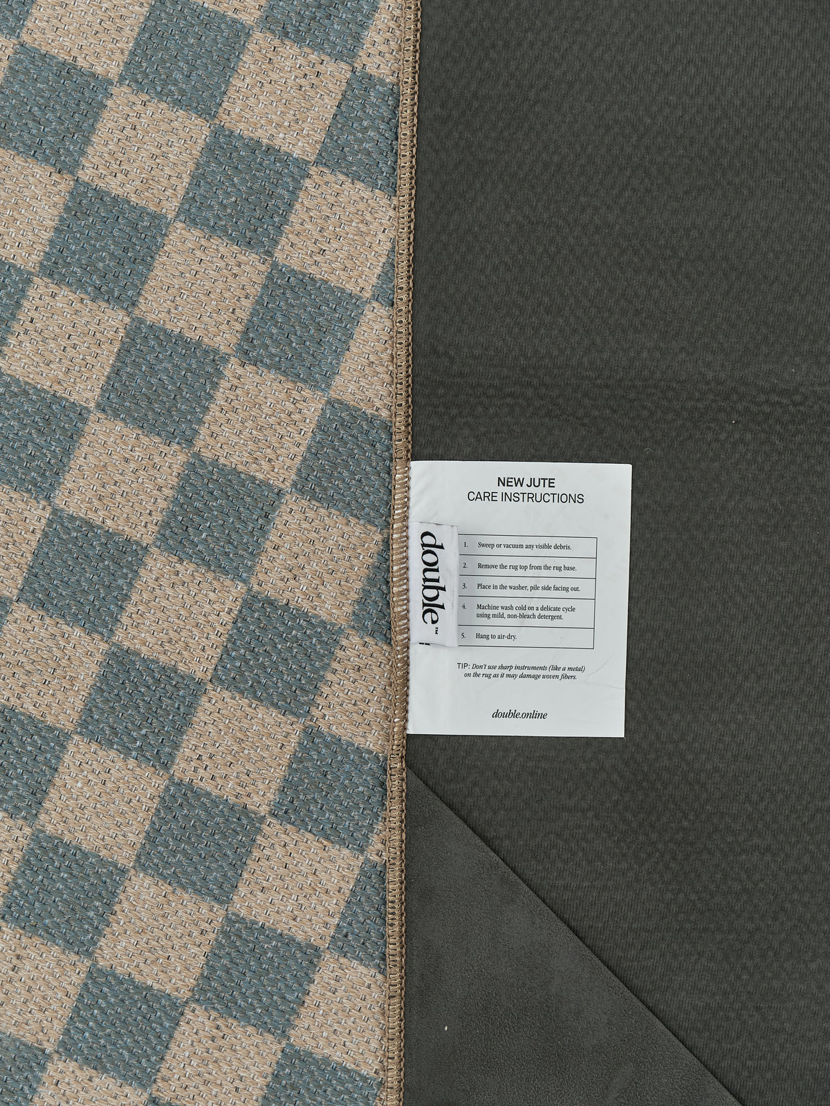 Checks Light Blue New Jute Rug