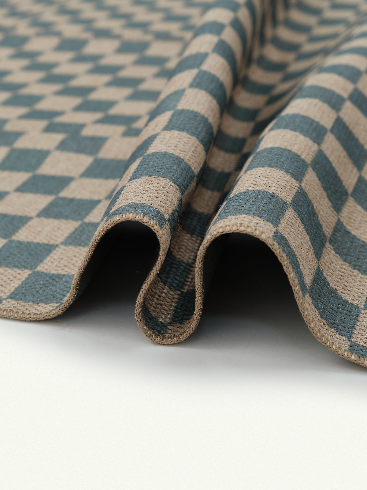 Checks Light Blue New Jute Rug