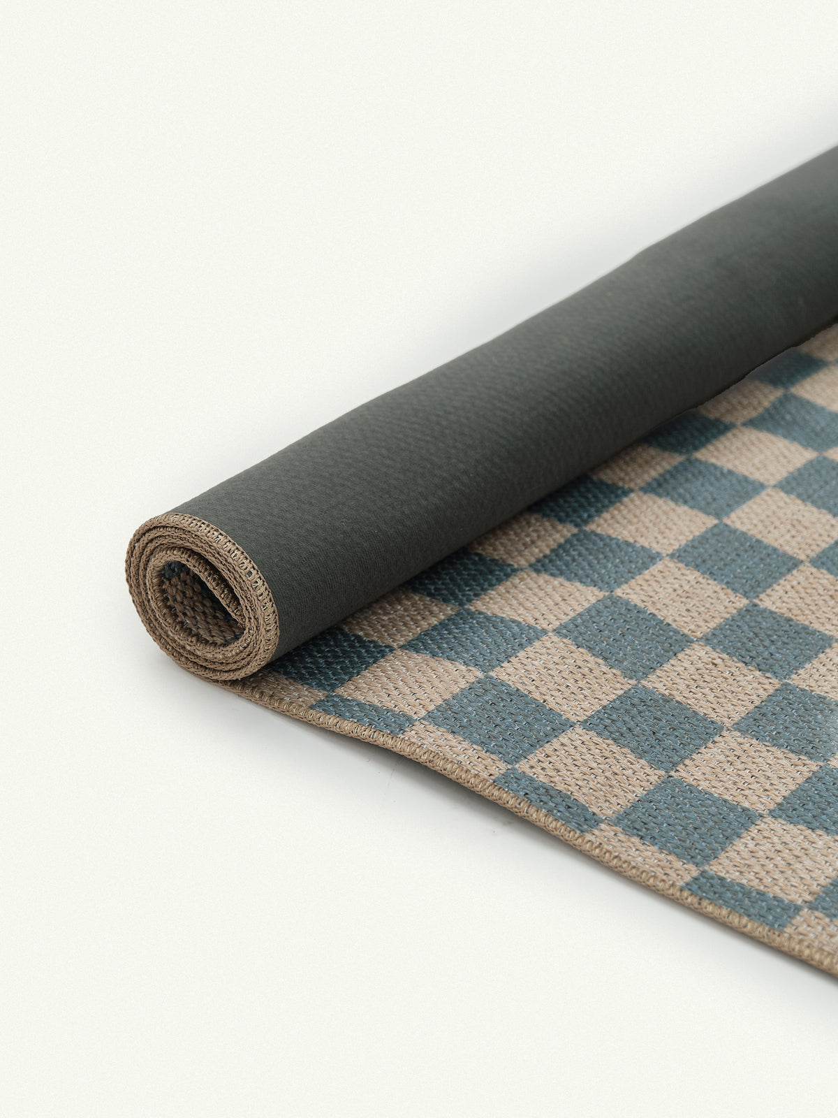 Checks Light Blue New Jute Rug