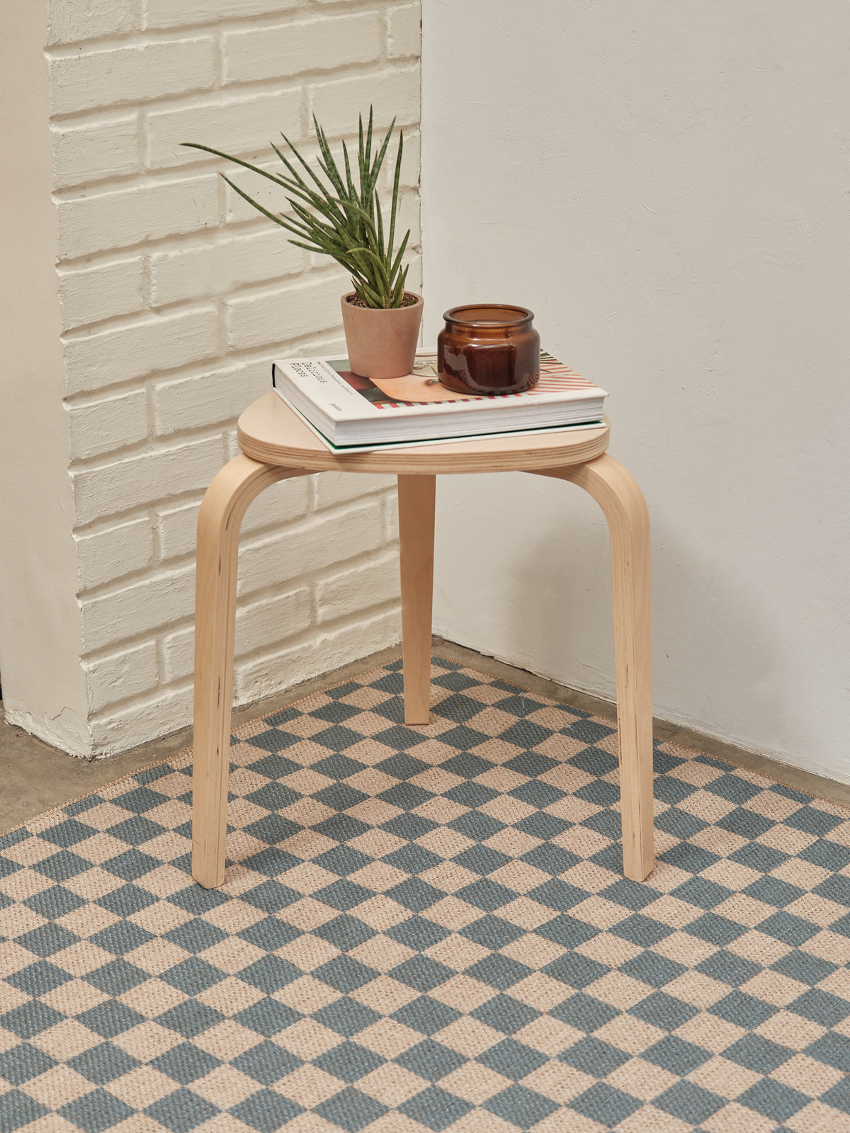 Checks Light Blue New Jute Rug