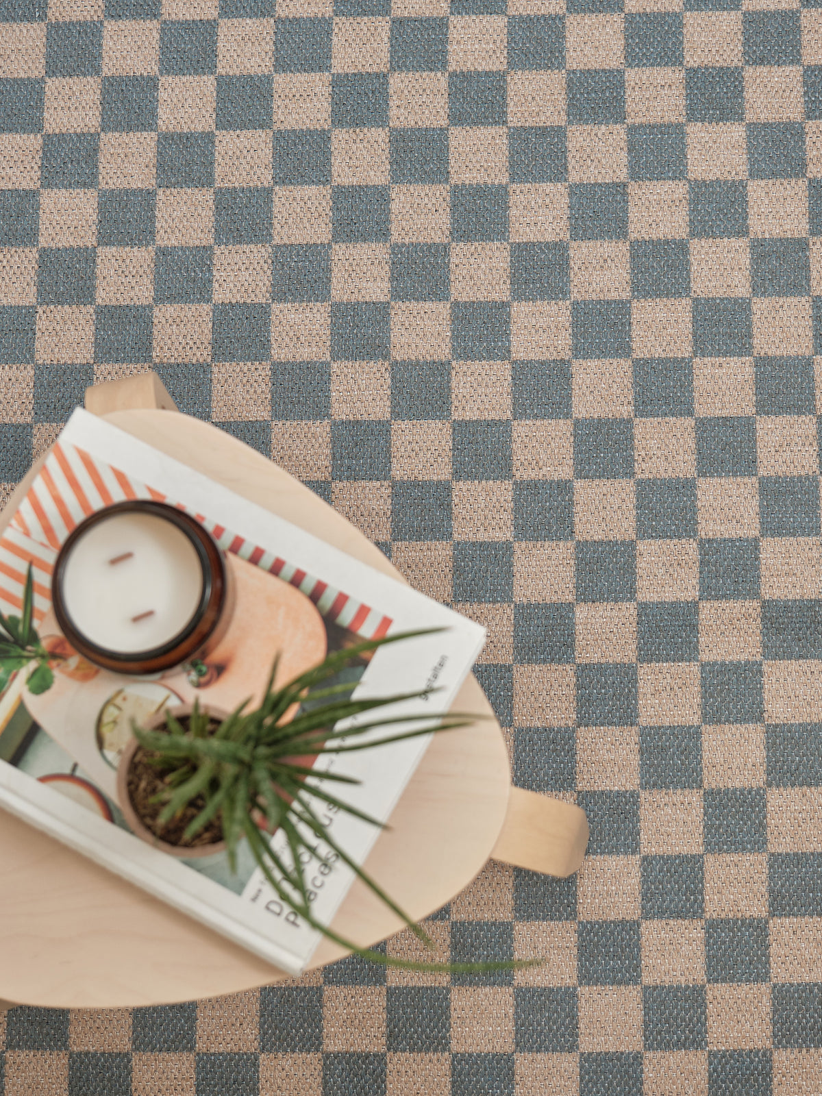Checks Light Blue New Jute Rug