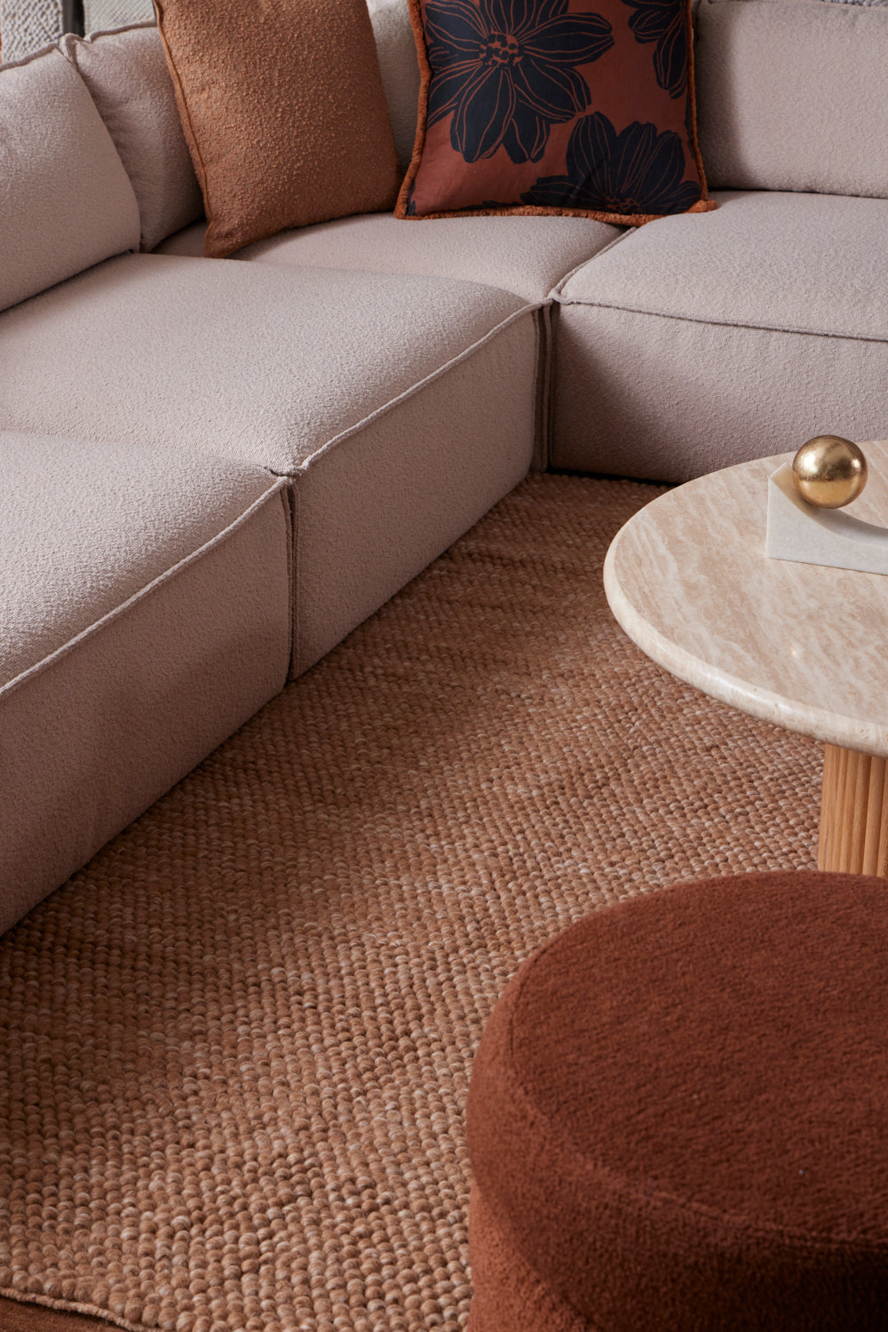 Marlborough Brown Washable Wool Heavy Loop Pile Rug