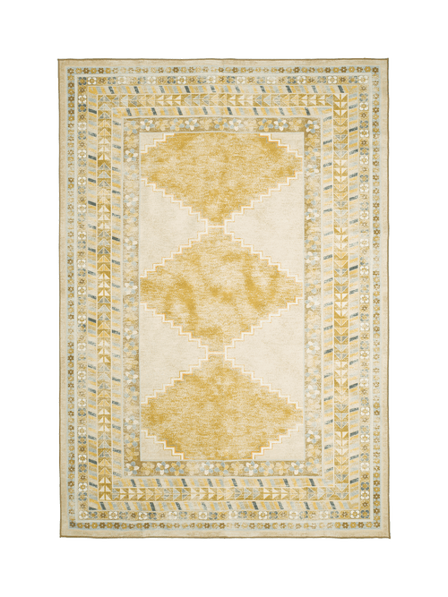 Diamond mustard chenille rug