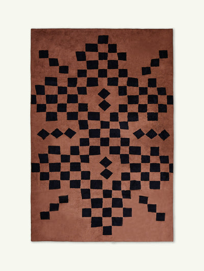 Checking brown cotton feel rug