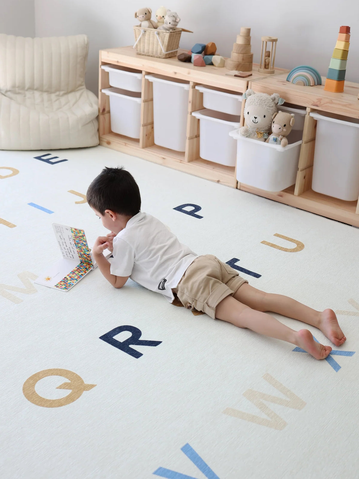 Alphabet Neutral Chenille Rug