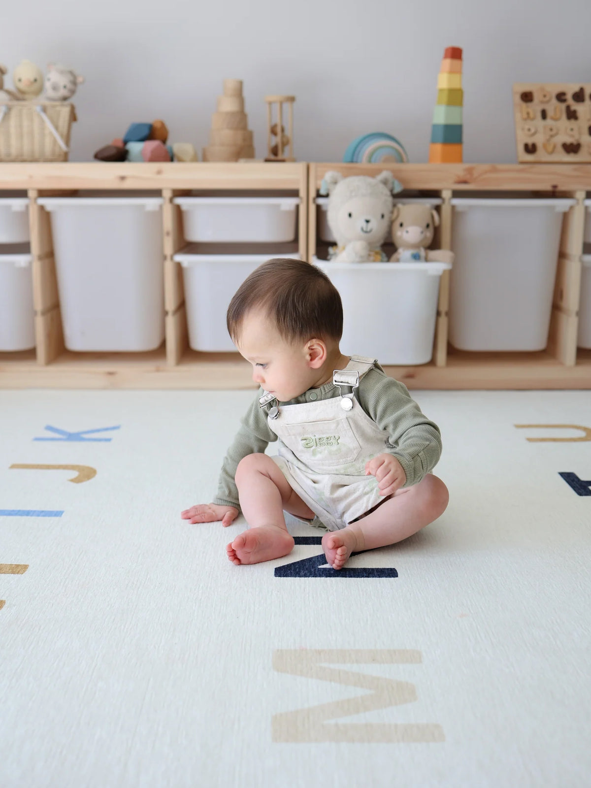 Alphabet Neutral Chenille Rug