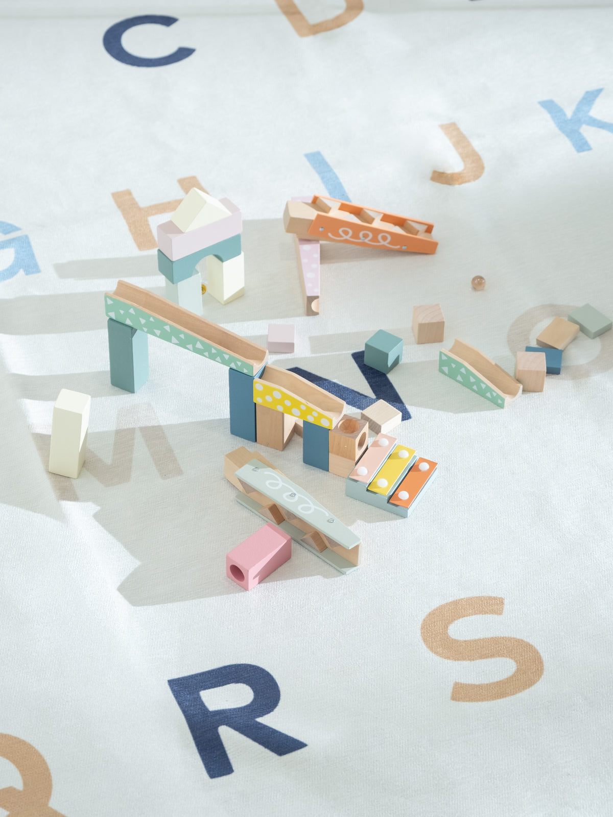 Alphabet Neutral Chenille Rug