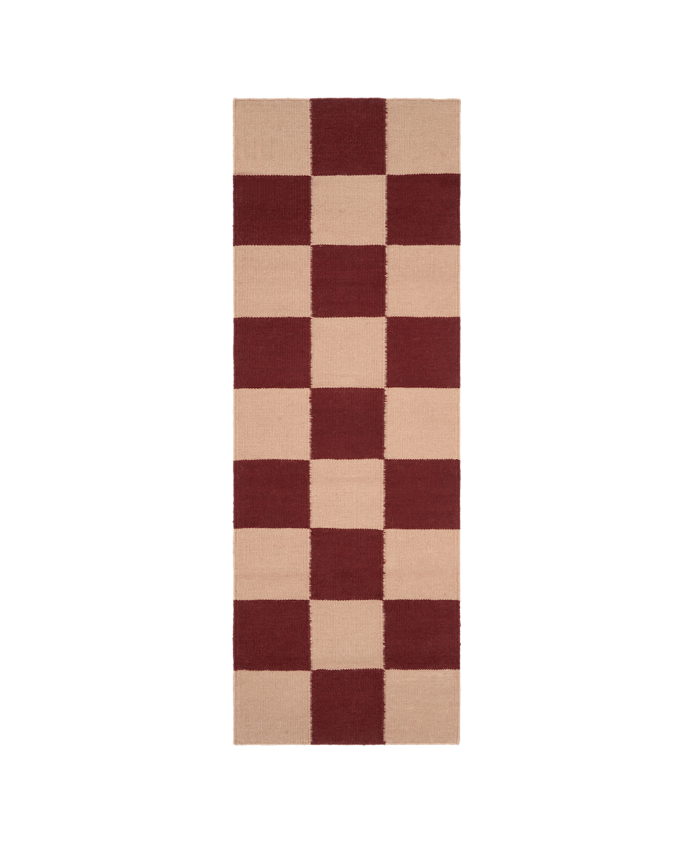 Blockprint Burgundy Washable Blended Wool Flatweave Runner double.online Standard System 90x150cm