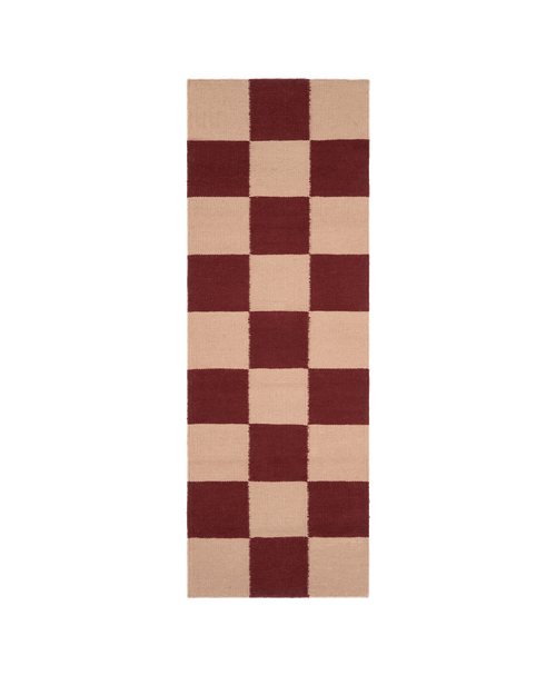 Blockprint burgundy washable blended wool flatweave runner double.online standard system 90x150cm