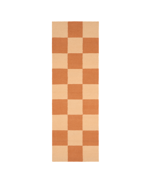 Blockprint terracotta washable blended wool flatweave runner double.online standard system 90x150cm