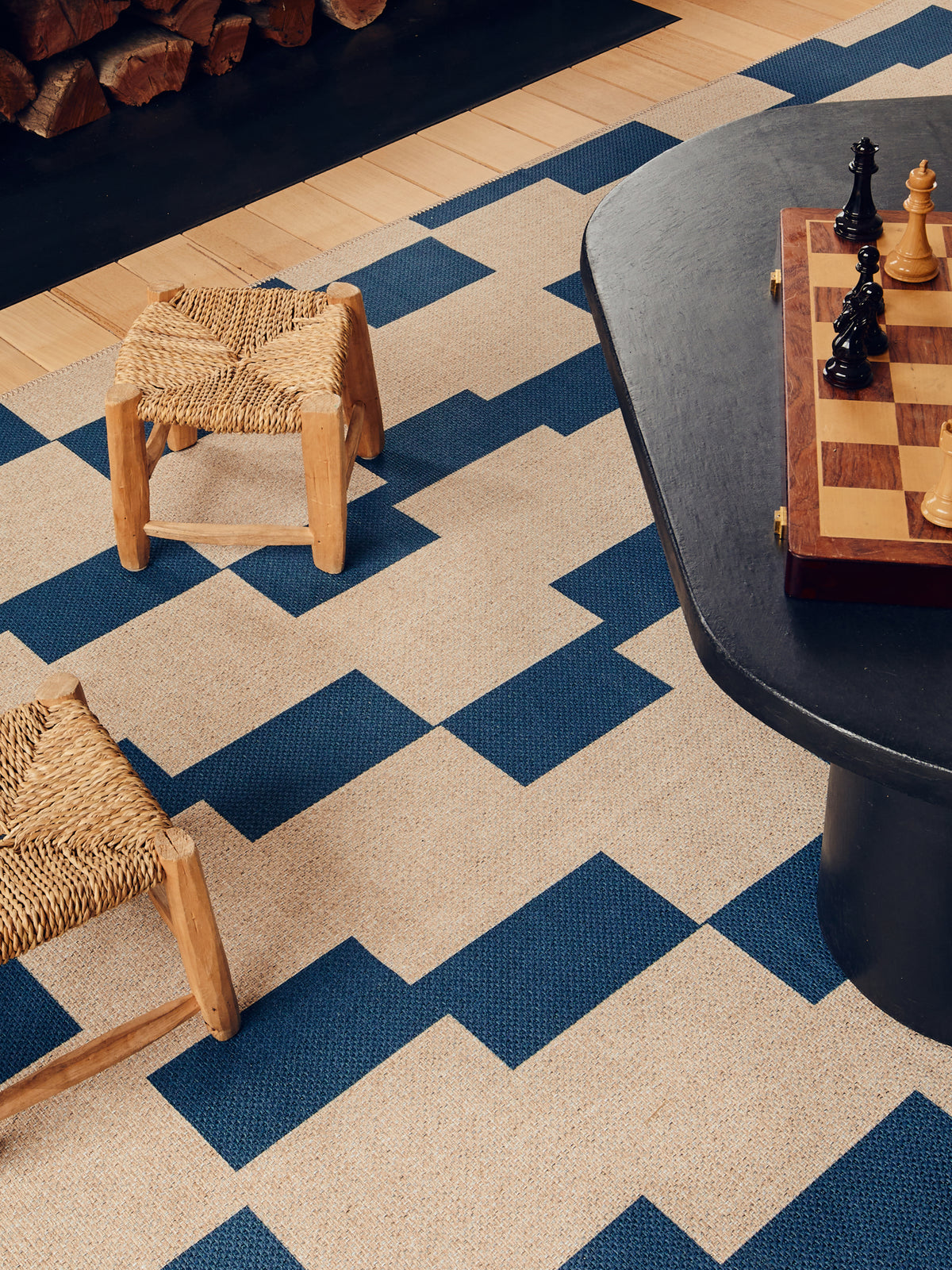 Board Game Navy New Jute Rug