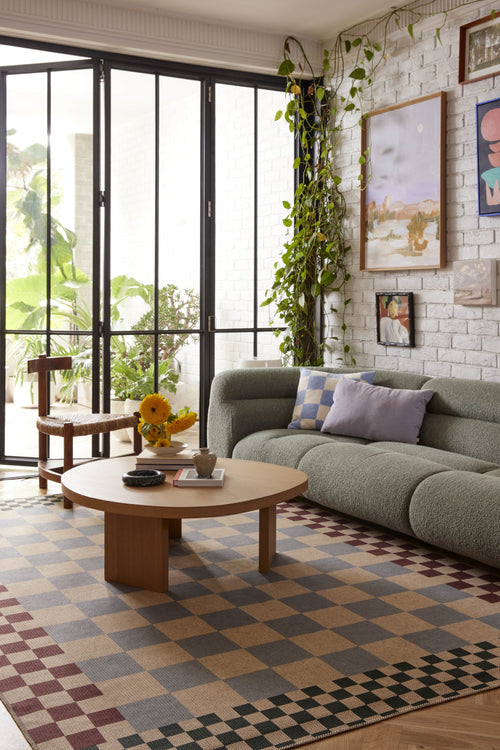 Checkered taupe new jute rug