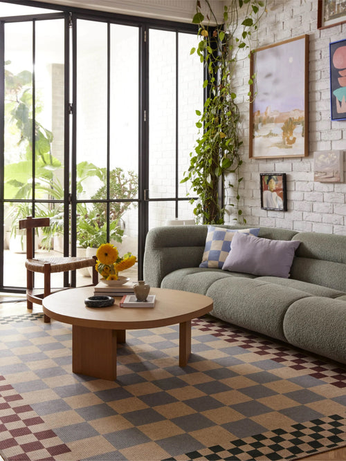 Checkered brown new jute rug