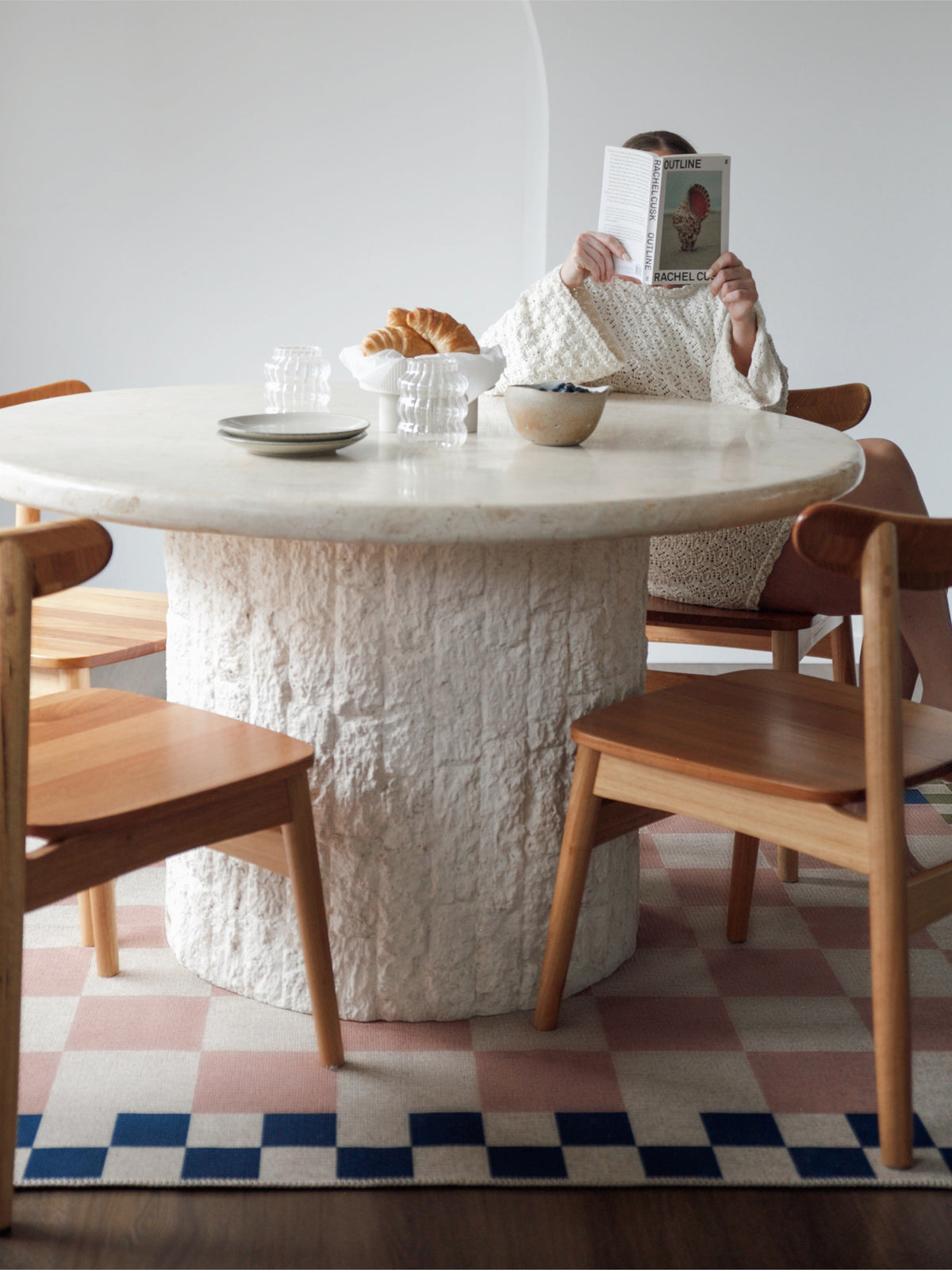 Checkered Pale Pink New Jute Rug