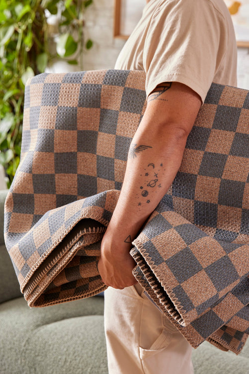 Checks light blue new jute rug