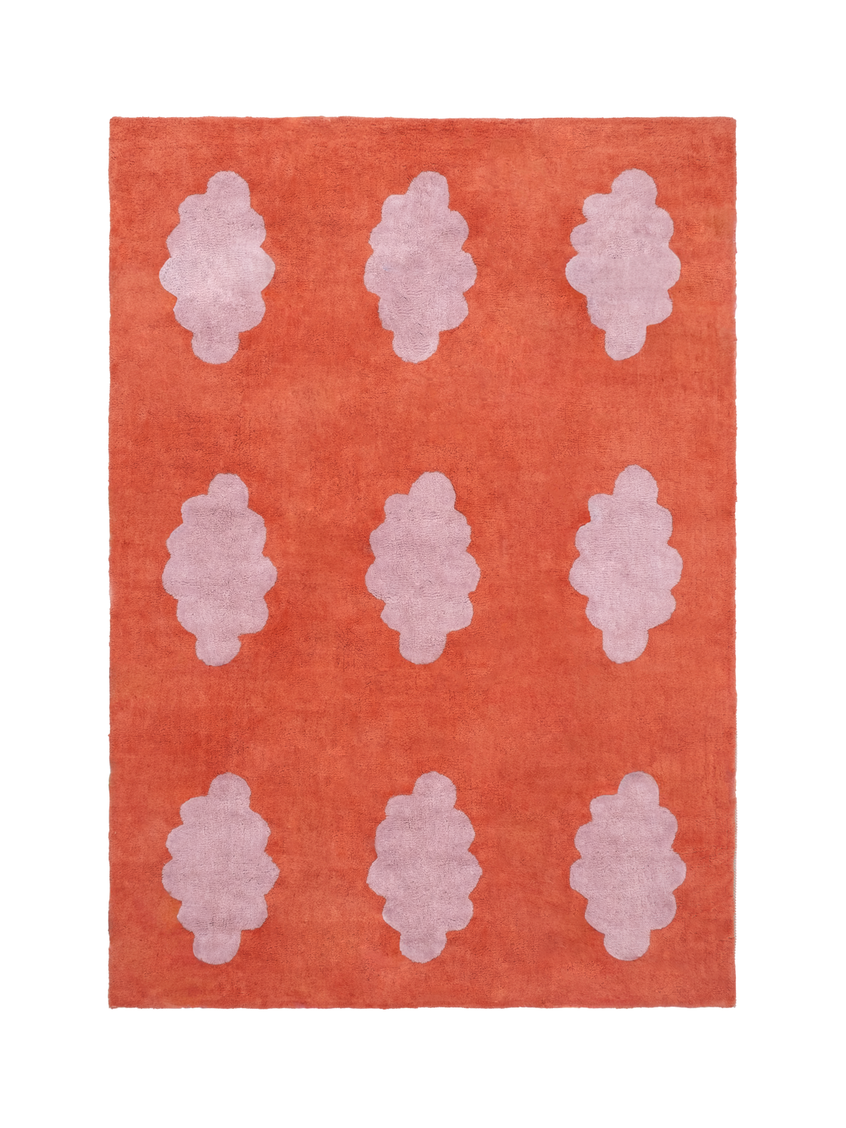Clouds Red Washable Organic Cotton Cut Pile Rug