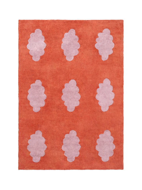 Clouds red washable organic cotton cut pile rug