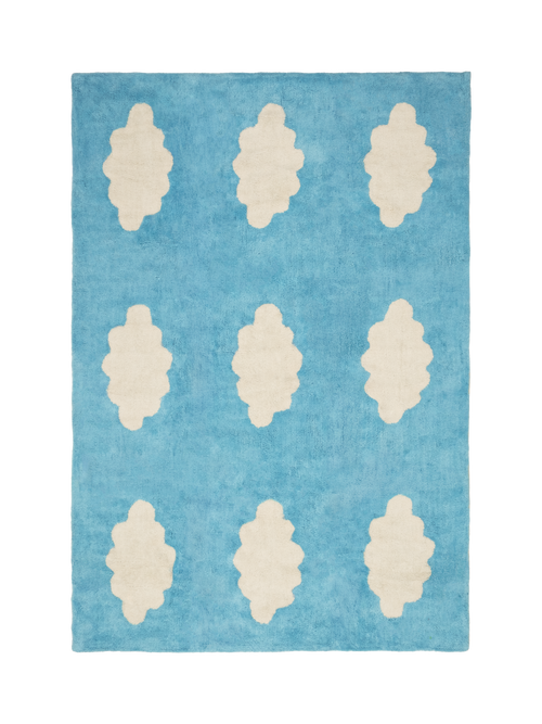 Clouds light blue washable organic cotton cut pile rug