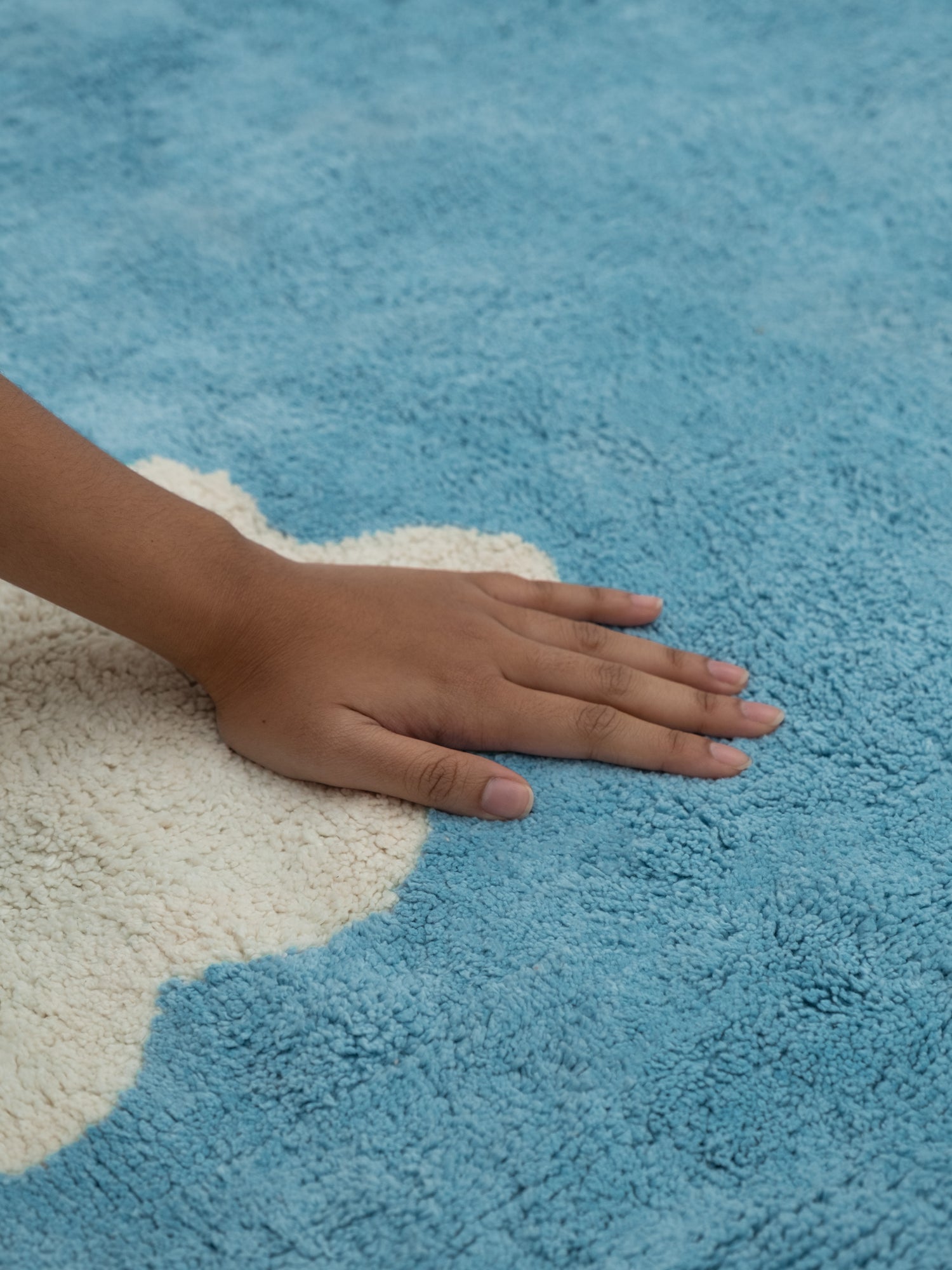 Clouds Light Blue Washable Organic Cotton Cut Pile Rug