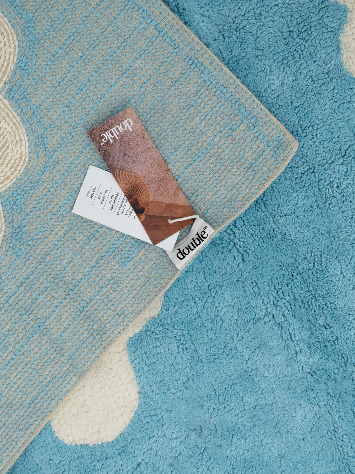 Clouds Light Blue Washable Organic Cotton Cut Pile Rug