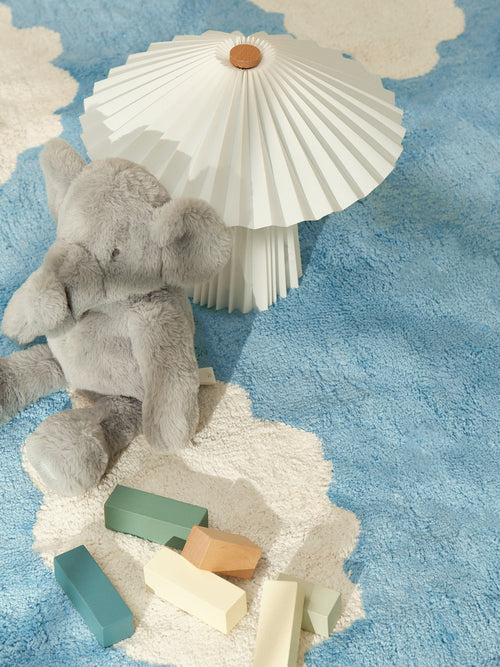 Clouds light blue washable organic cotton cut pile rug