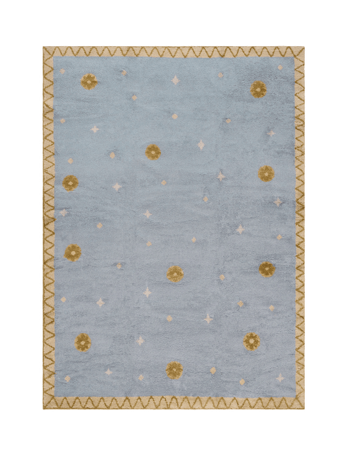 Constellation slate blue washable wool hand knotted rug double.online