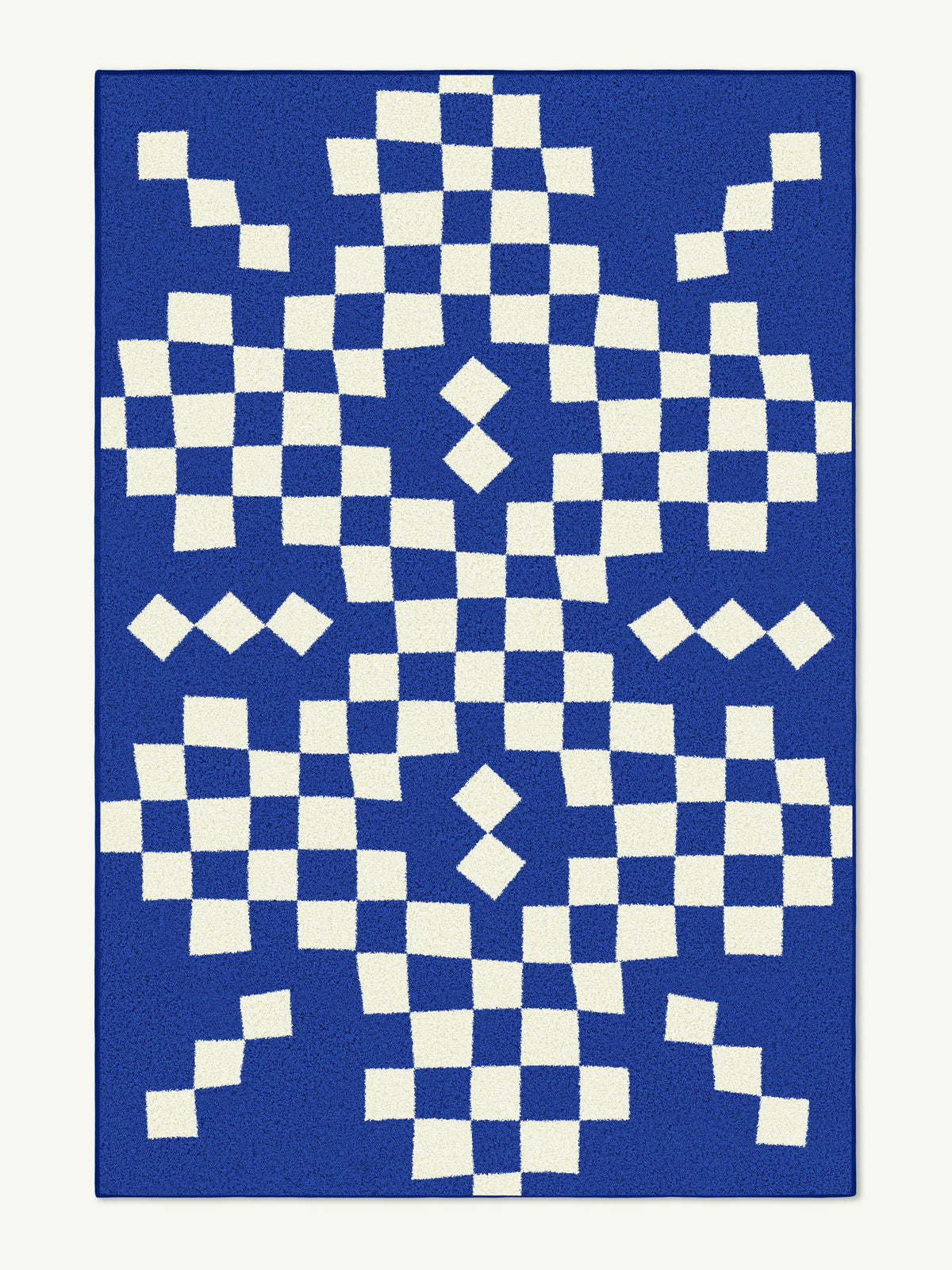 Checking Royal Blue Cotton Feel Rug