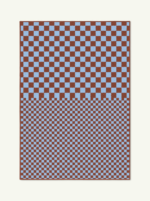 Half check light blue cotton feel rug