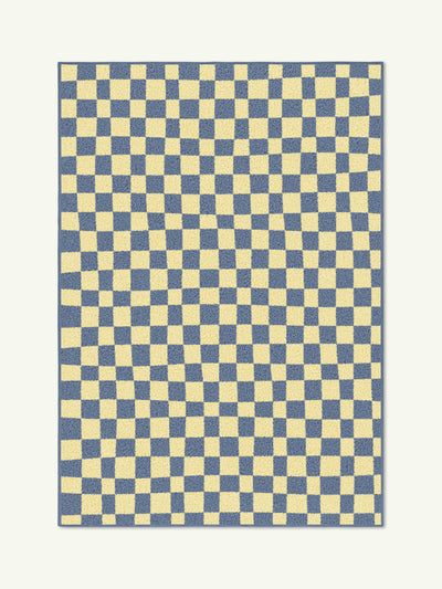 Micro check light yellow cotton feel rug