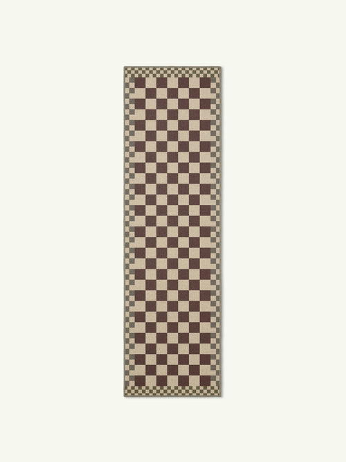 Checkered burgundy new jute runner