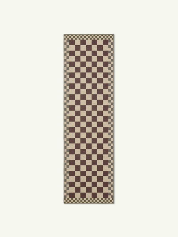 Checkered burgundy new jute runner