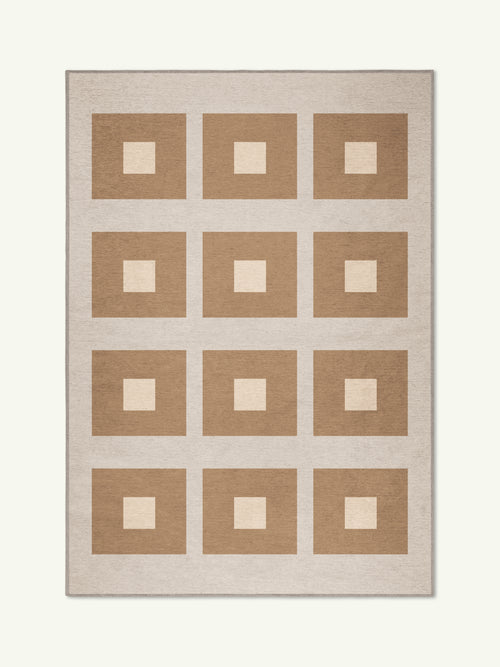 Square beige chenille rug