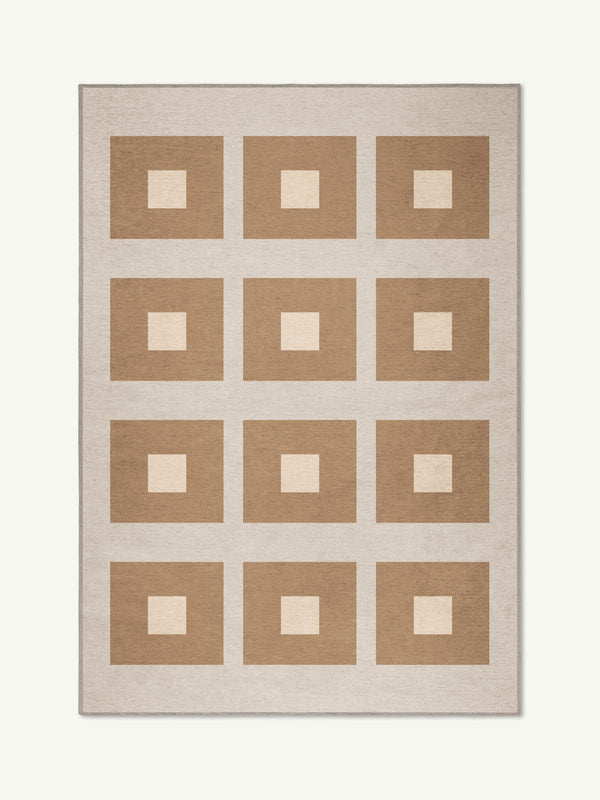 Square beige chenille rug