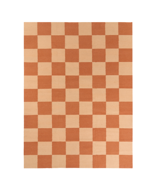 Blockprint terracotta washable blended wool flatweave rug double.online standard system 90x150cm