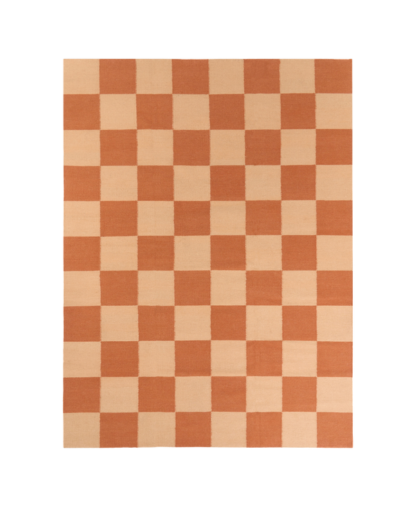 Blockprint Terracotta Washable Blended Wool Flatweave Rug double.online Standard System 90x150cm