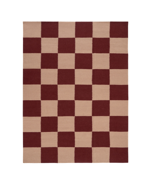 Blockprint burgundy washable blended wool flatweave rug double.online standard system 90x150cm