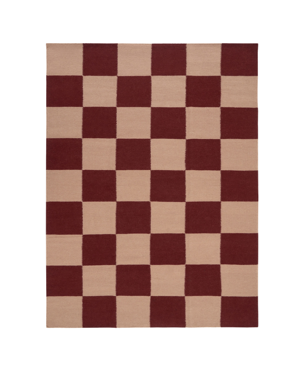 Blockprint Burgundy Washable Blended Wool Flatweave Rug double.online Standard System 90x150cm