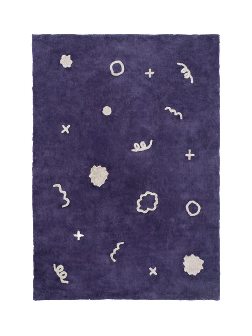 Doodles steel blue washable organic cotton cut pile rug