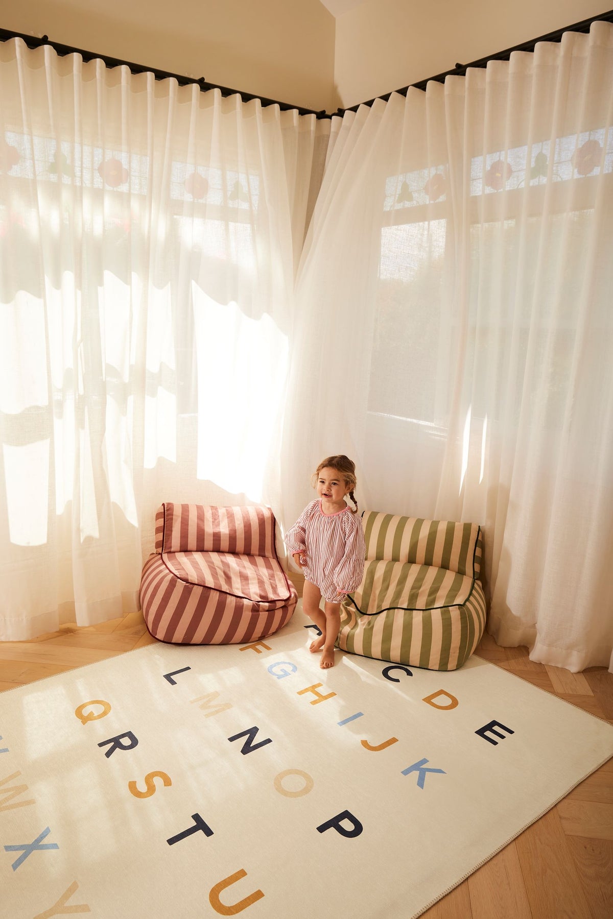 Alphabet Neutral Chenille Rug