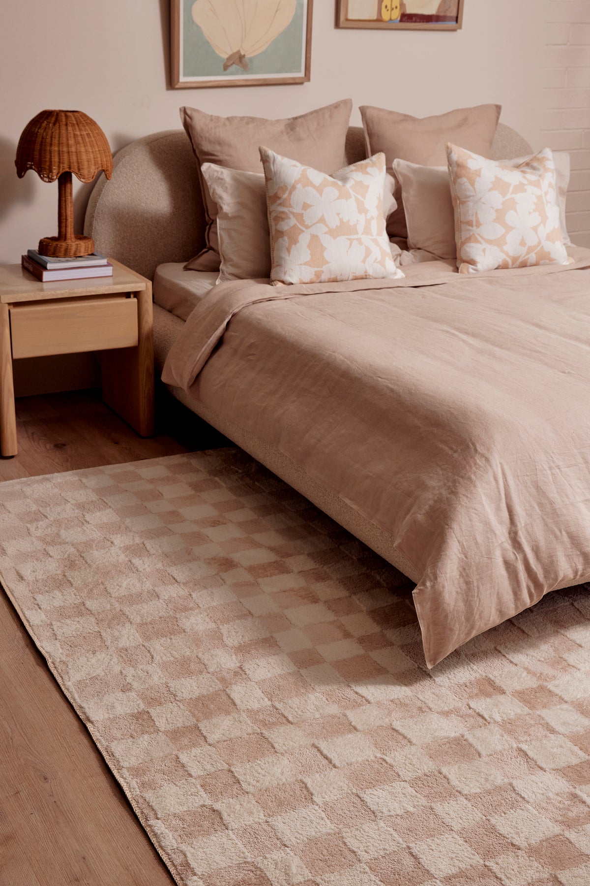 Micro Check Nude Cotton Feel Rug