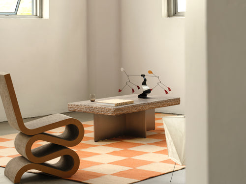 Blockprint terracotta washable blended wool flatweave rug double.online standard system 90x150cm