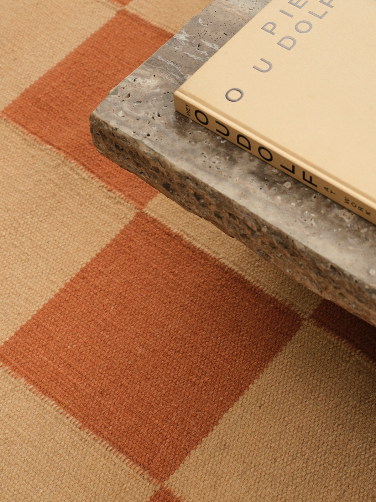 Blockprint Terracotta Washable Blended Wool Flatweave Swatch double.online