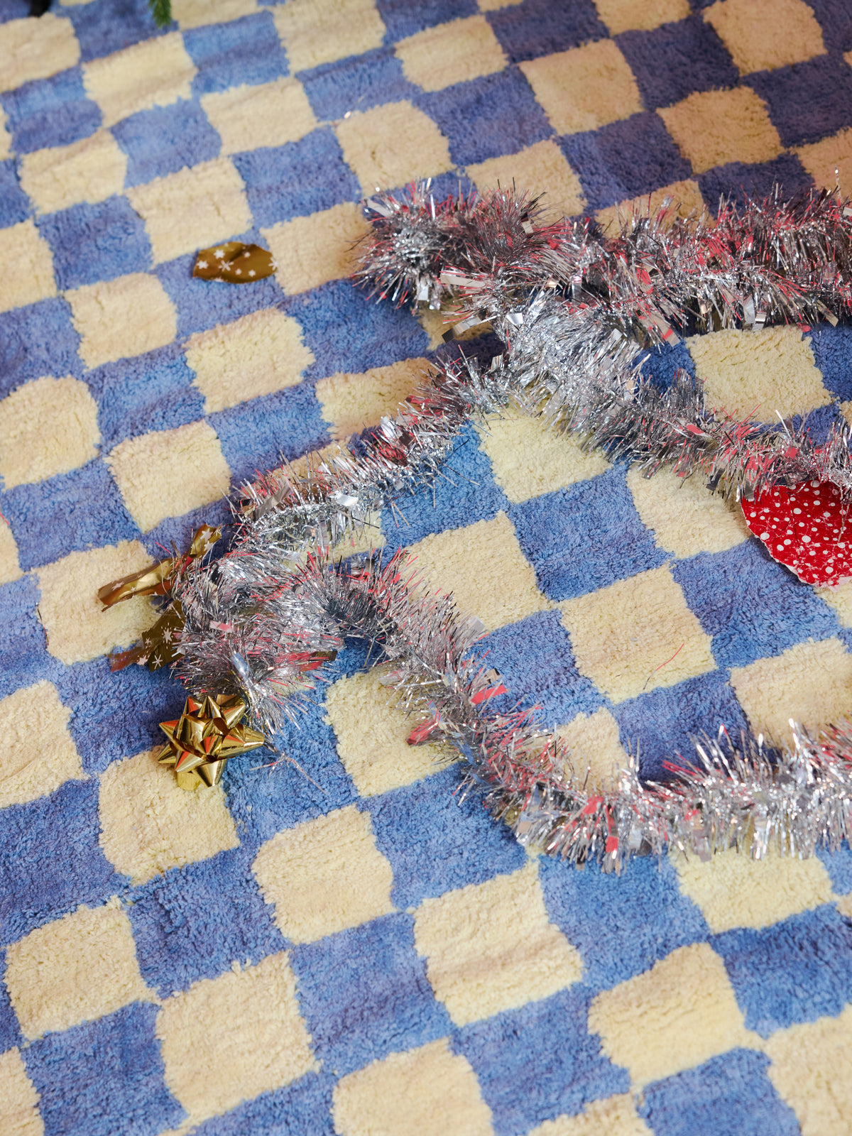 Micro Check  Light Yellow Washable Organic Cotton Cut Pile Rug