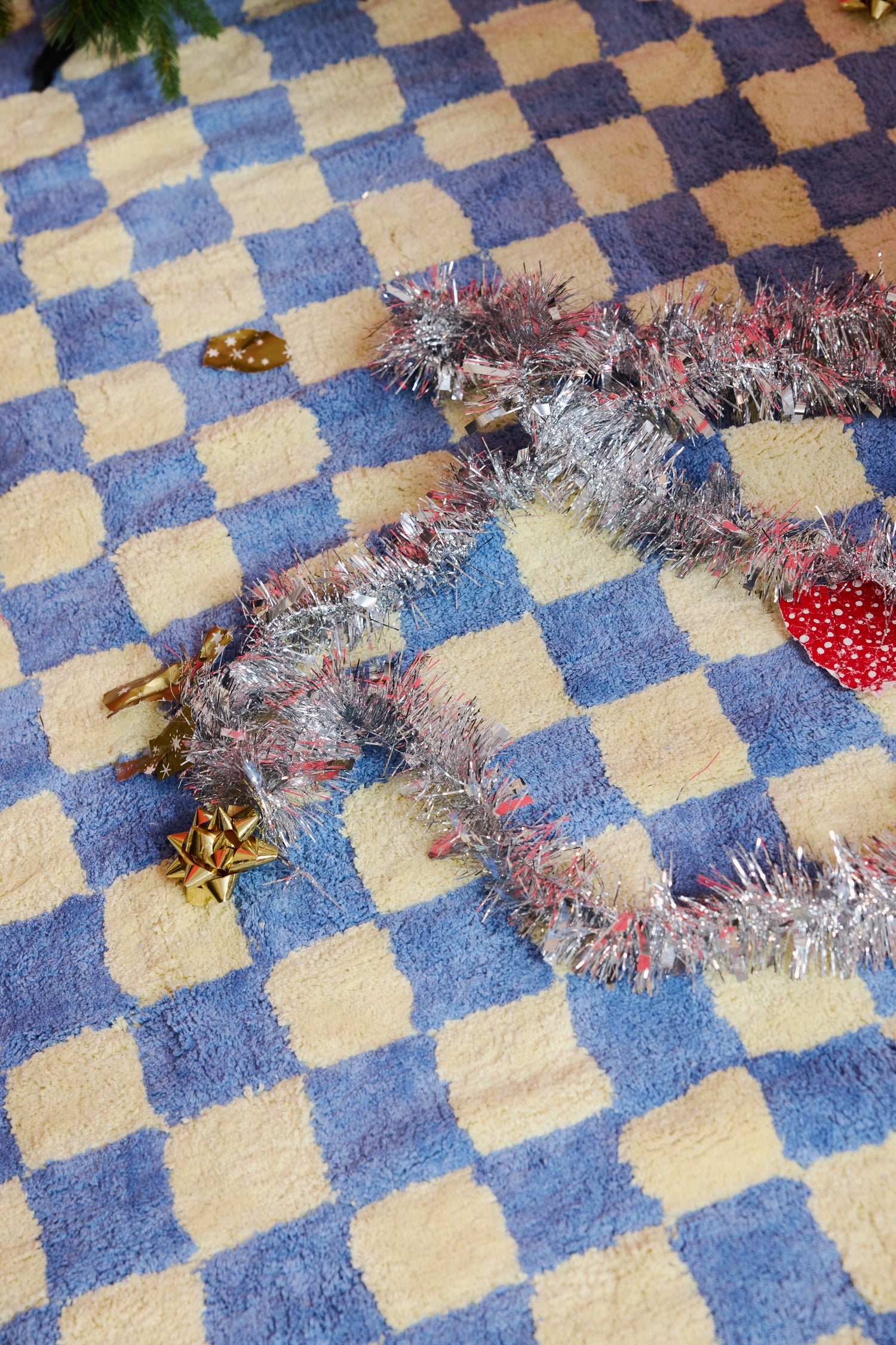 Micro Check  Light Yellow Washable Organic Cotton Cut Pile Rug