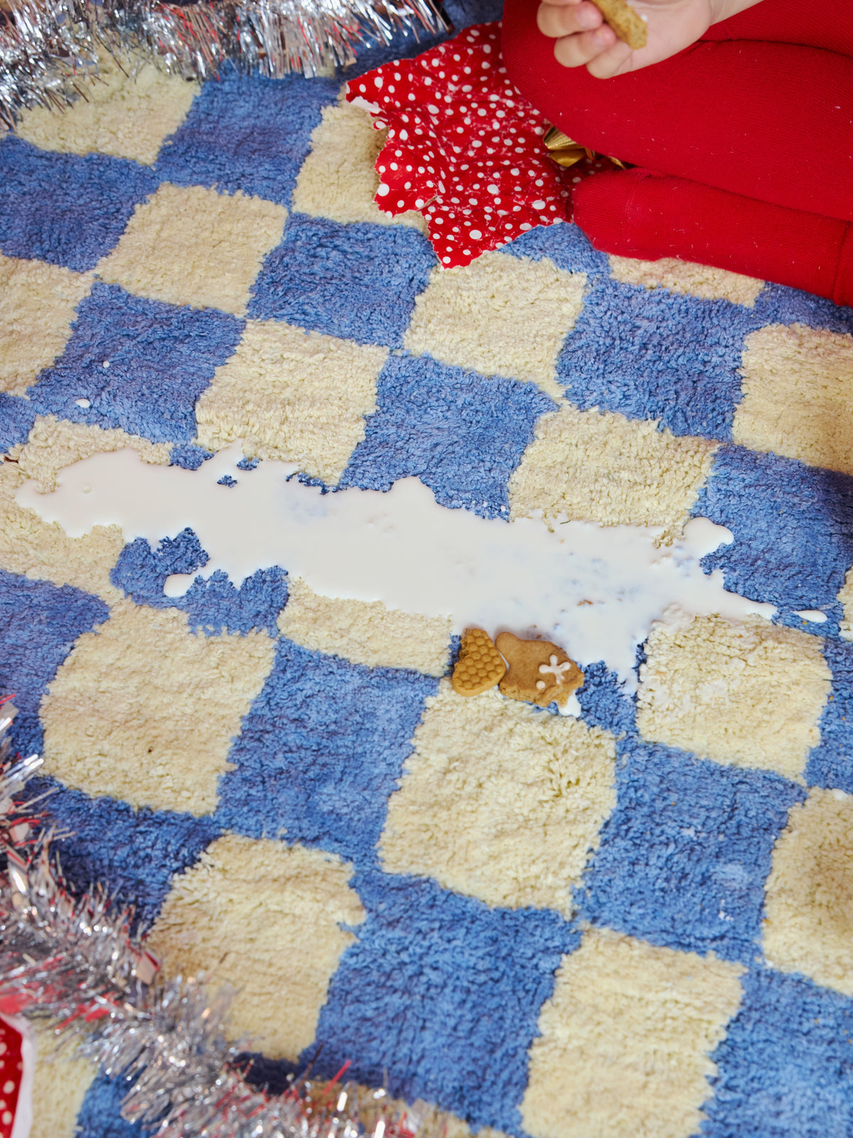 Micro Check  Light Yellow Washable Organic Cotton Cut Pile Rug