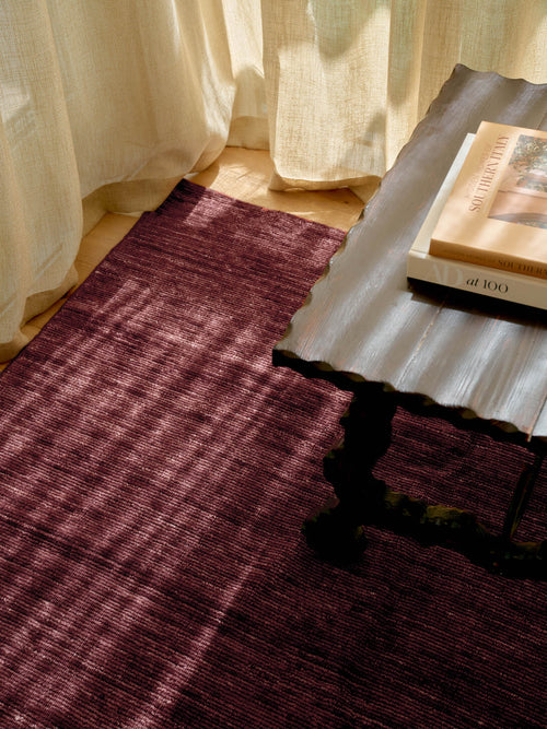 Banksia dark crimson washable wool knotted swatch