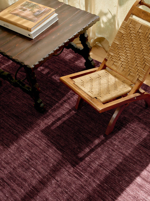 Banksia dark crimson washable wool knotted rug